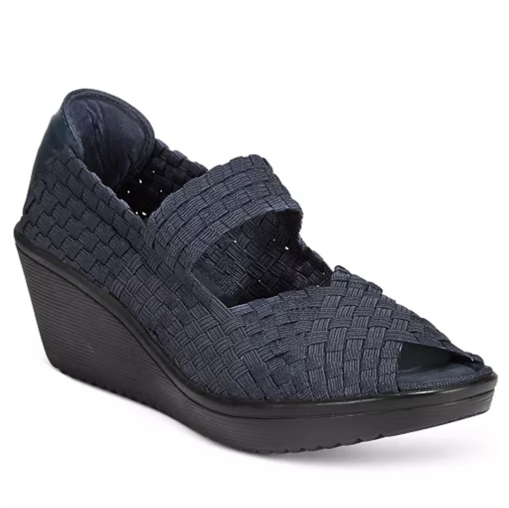 Baretraps Umma Women's Mary Jane Wedge Slip-On Woven Peep Toe Sandals Navy 10